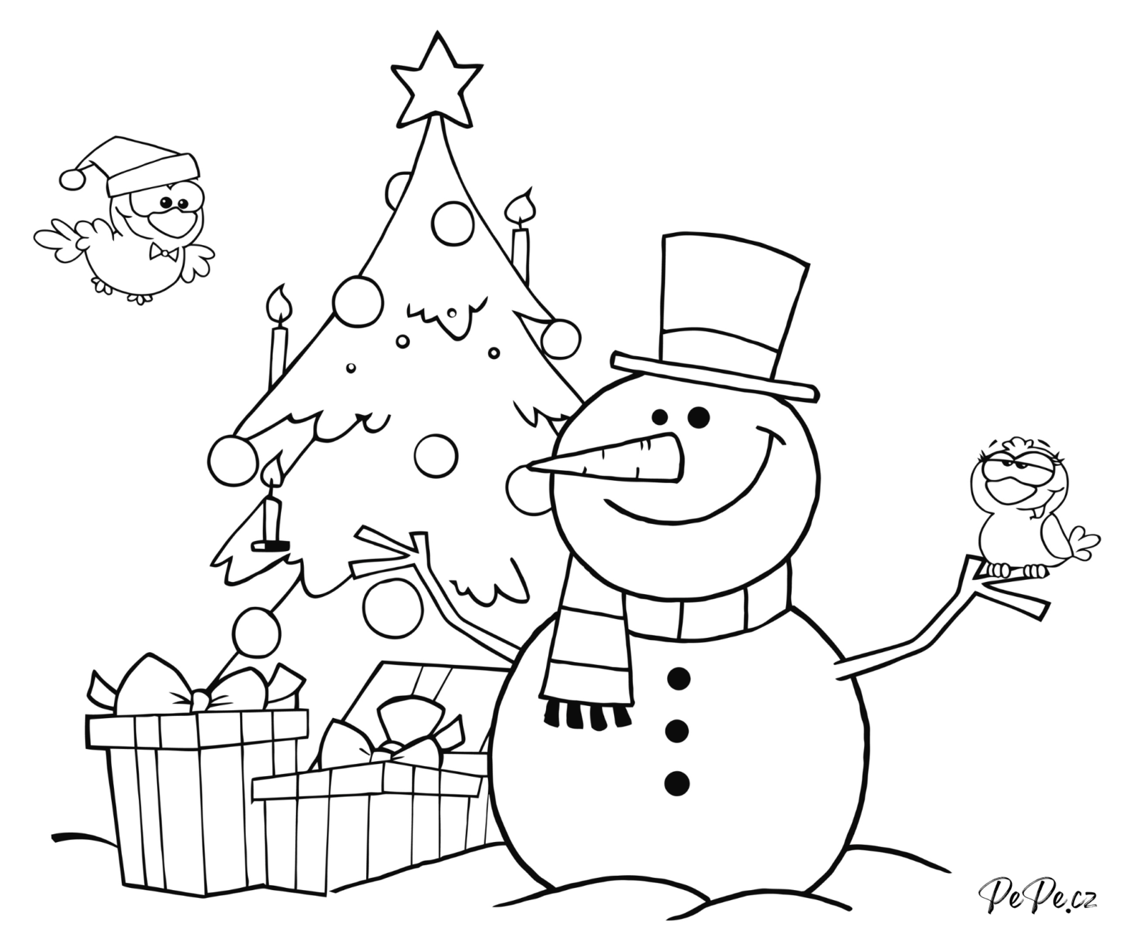 Vánoční omalovánka stromeček a sněhulák